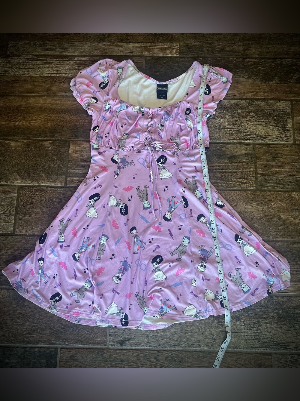 Universal Studios Monsters lavender stretchy lace up peasant dress Hot Topic M - Picture 8 of 10